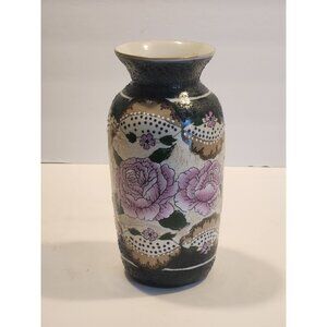 Cabbage Rose Vase: Hand-Painted Floral Ceramic, Cottagecore Decor